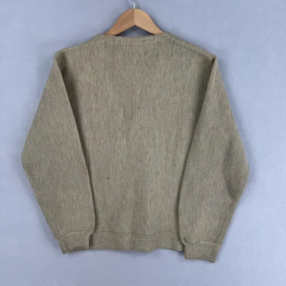 Vintage Brent Sweater Mens Large Beige Acrylic V Neck Knit Cardigan Zefkrome 60s